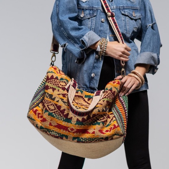 SOLD OUT Colorful Multicolor Karma Handmade Ethnic Western Motif Artisan Duffle - Picture 6 of 9